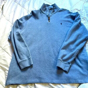 Polo Ralph Lauren 1/4 Zip Sweater Men's XXL Light Blue Solid Long Sleeve Quarter